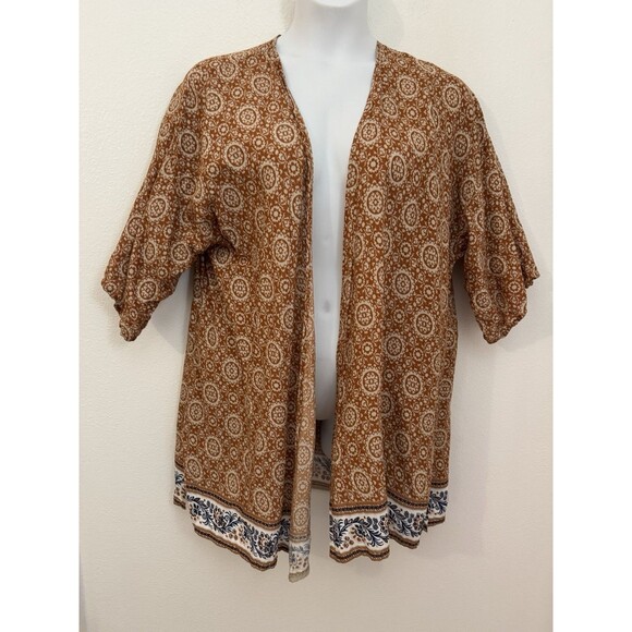 Women Within Kimono Cardigan Rayon Gold Boho Hippie Open 1x EUC Lightweight 20 - Picture 1 of 7